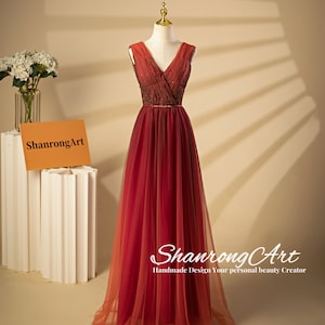 2025 Colorful Ombre V Neck Tulle Beading Belt Sleeveless Long Custom Bridesmaid Formal Evening Dress Women’s Prom Wedding Party Dresses Gown