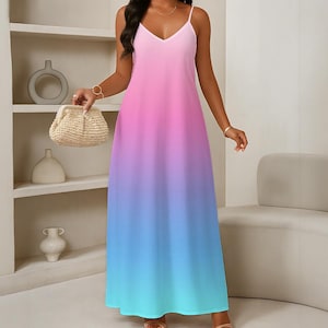 Mermaid Ombre | 6 Alluring Colors! All-Over Print Women's Elegant V-Neck Maxi Dress